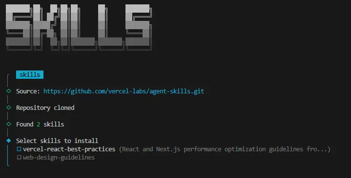 Agent Skills aus dem Vercel Open Agent Ecosystem installieren.
