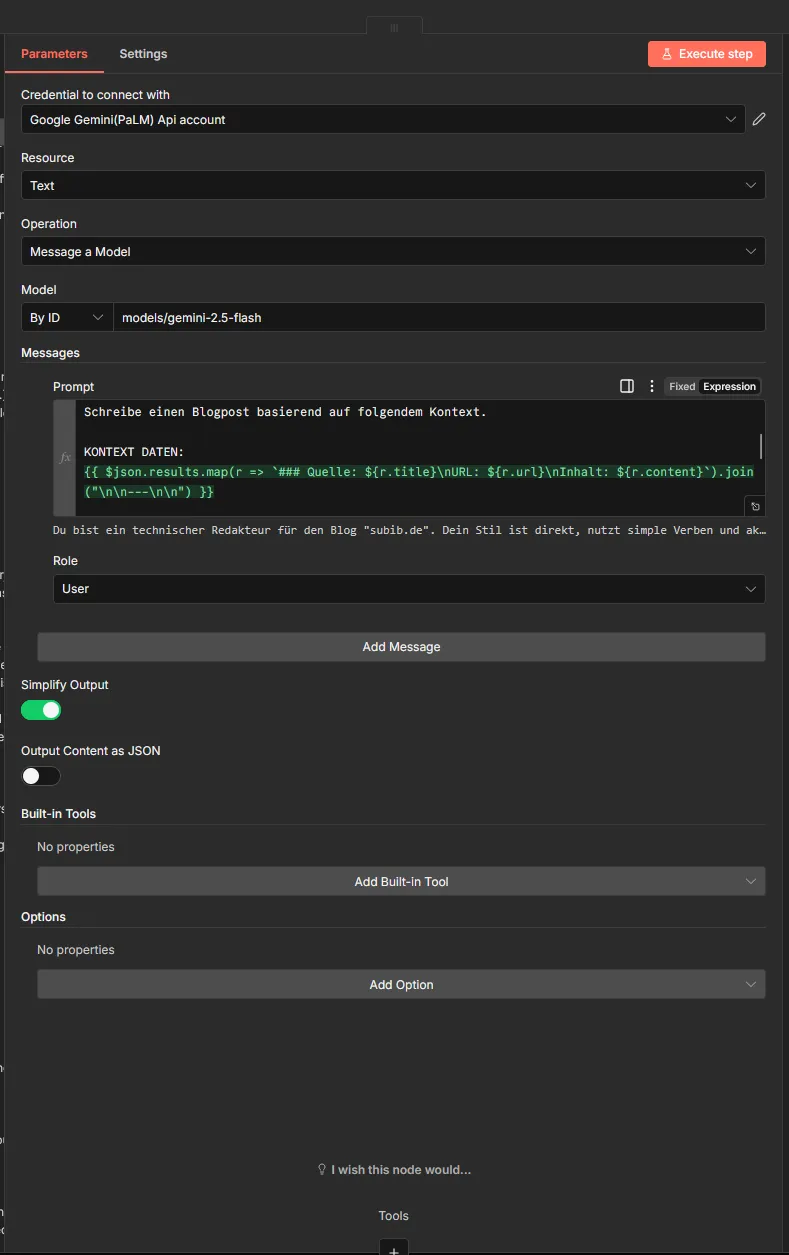 Beispielhafter n8n Workflow mit minimalen JavaScript.
